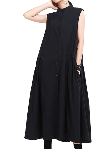 Side Pleated Long Dress loose