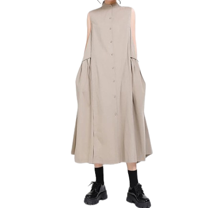 Side Pleated Long Dress loose