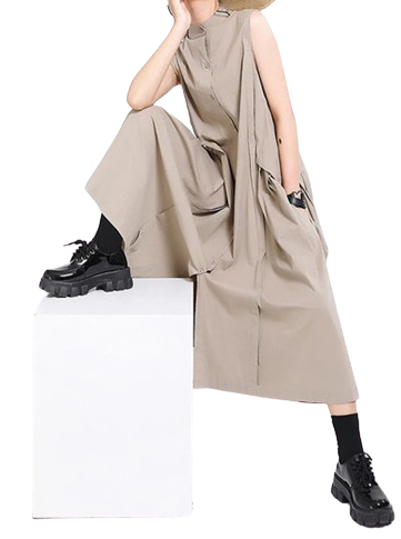 Side Pleated Long Dress loose