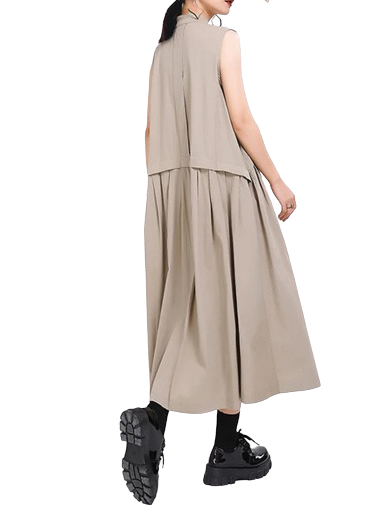 Side Pleated Long Dress loose