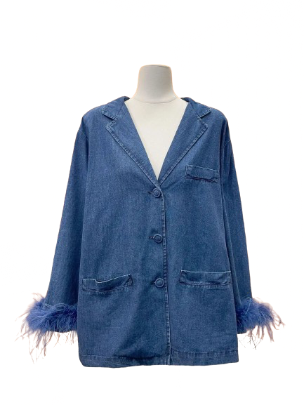 Blue Ostrich Feather Top and Pants Set