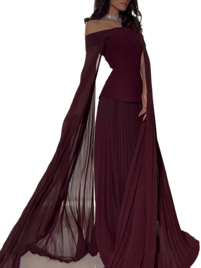 Evening Two Piece Outfit Set Pleated Sleeves And Skirt