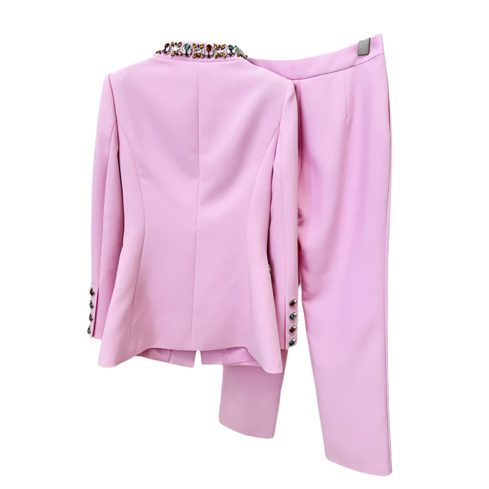 Pink Suit Outfit Two Piece Set With Crystal
