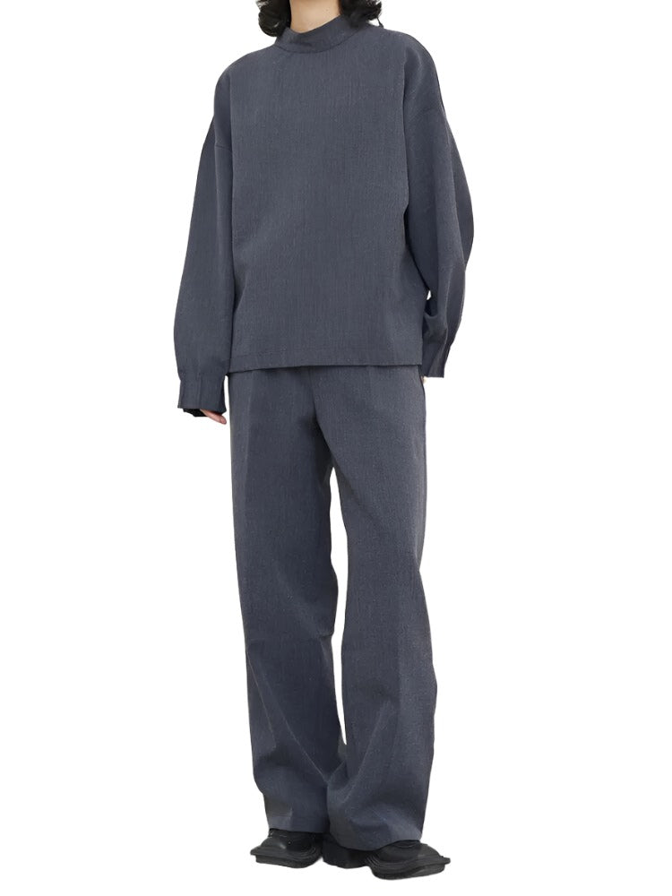 Three Piece Suit Pleated Sweatshirt Wide Leg Pants Suit New Round Neck Long Sleeve