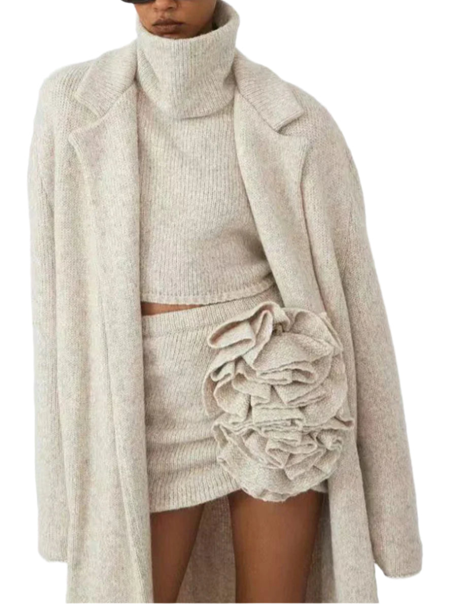 Knitted Mini Skirt Three Piece Outfit Set Mini