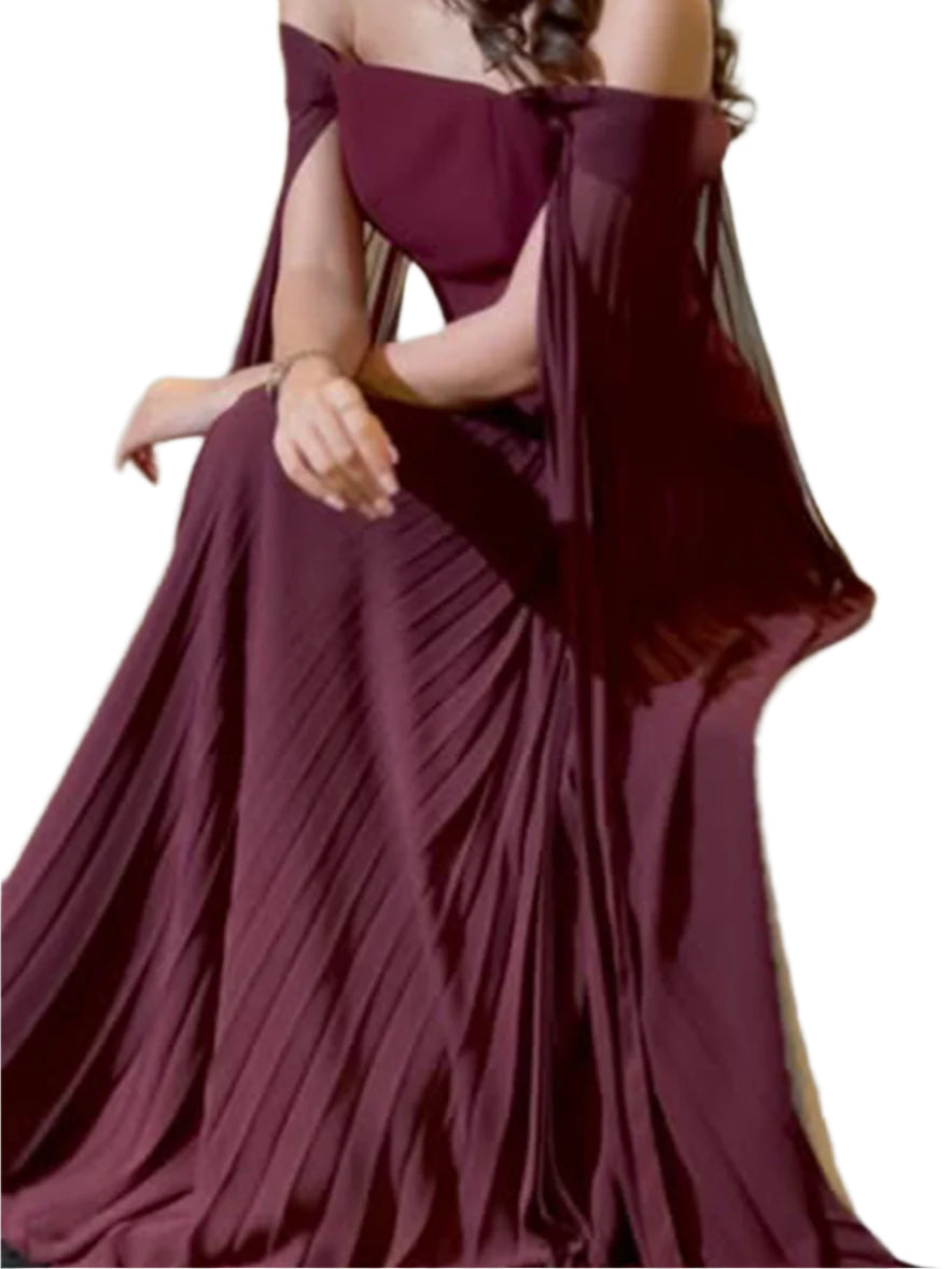 Evening Two Piece Outfit Set Pleated Sleeves And Skirt