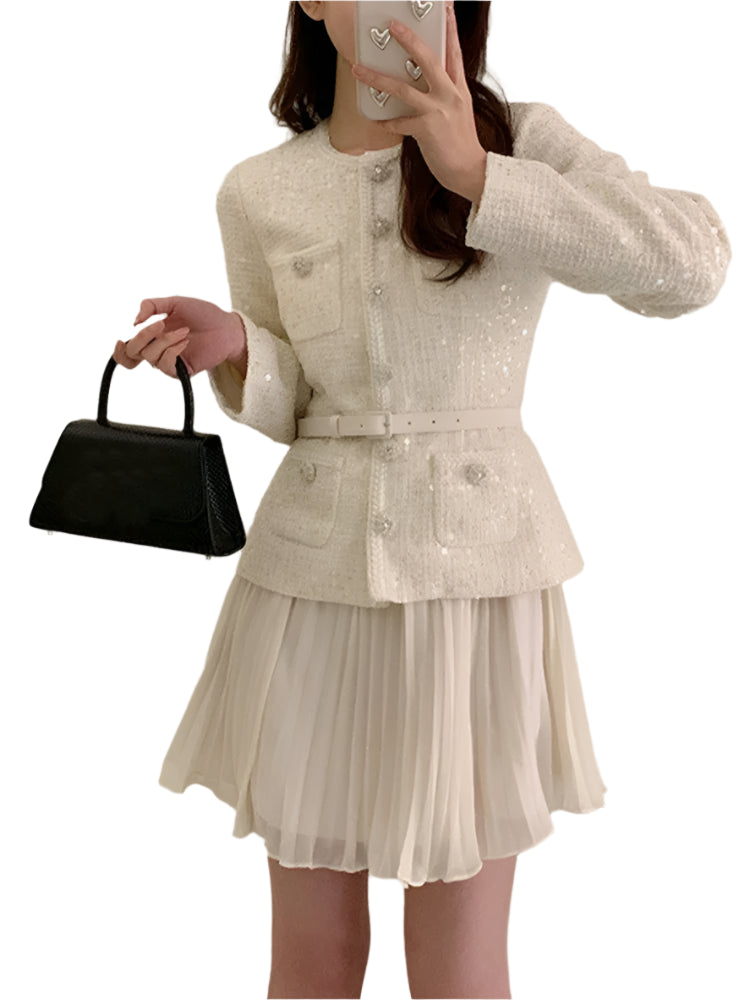 Blazer And Pleated Short Dress