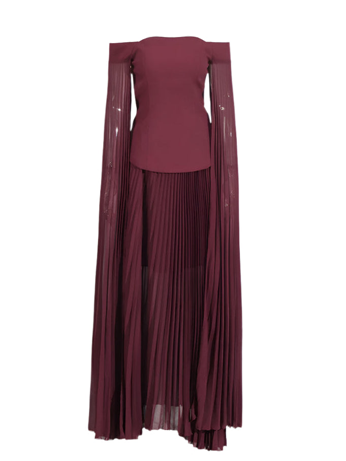 Evening Two Piece Outfit Set Pleated Sleeves And Skirt