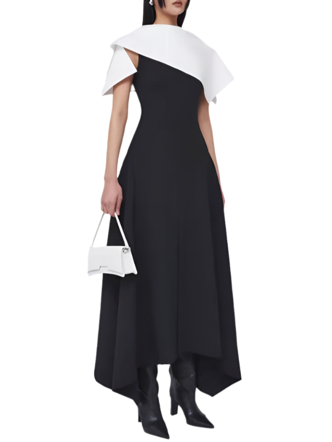Sleeveless Dress With Connected Scarf on Top of The Shoulder