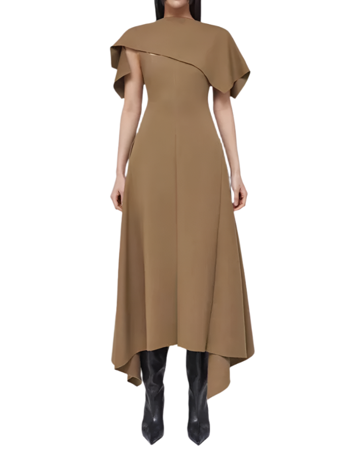 Sleeveless Dress With Connected Scarf on Top of The Shoulder