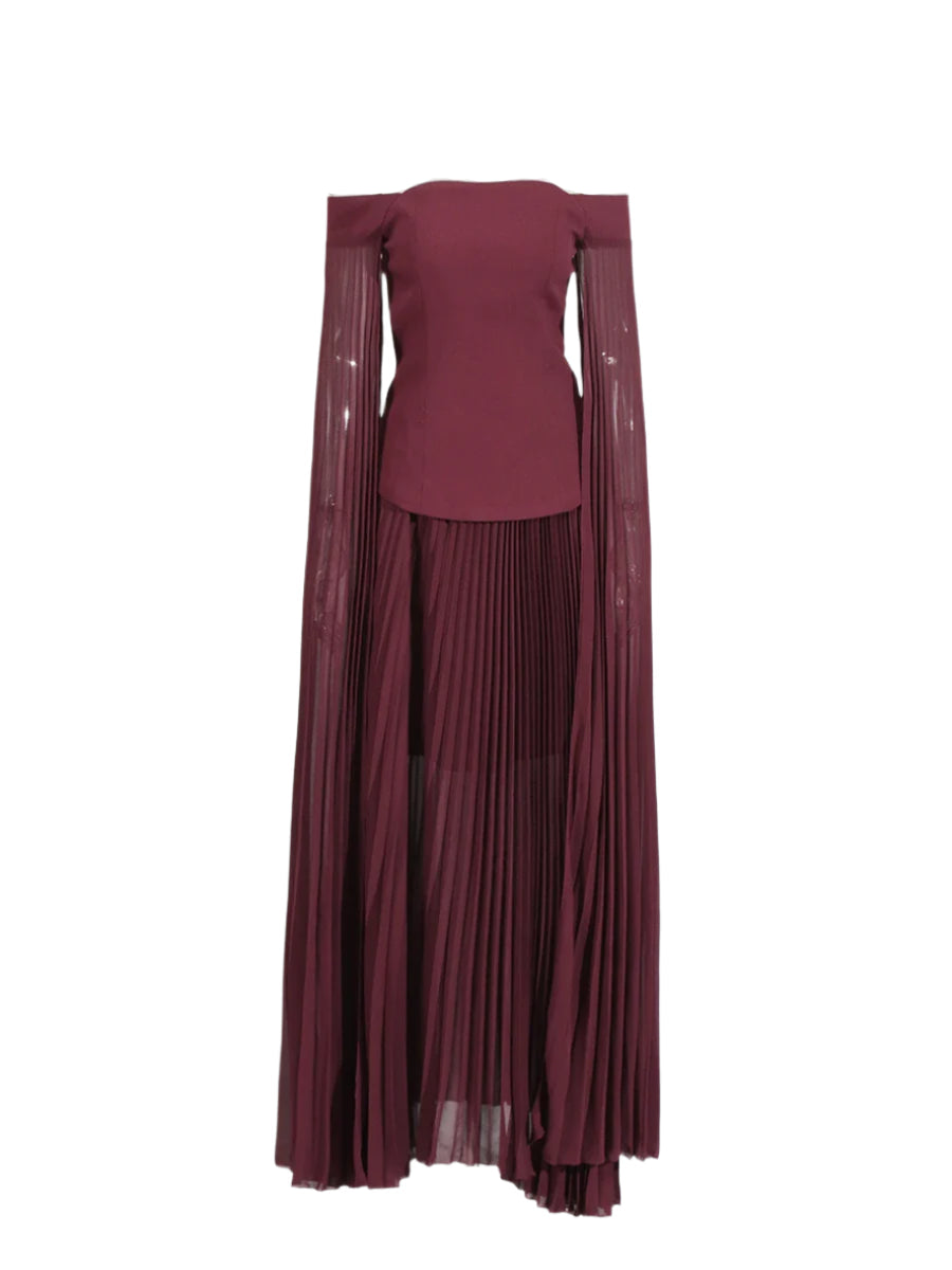 Evening Two Piece Outfit Set Pleated Sleeves And Skirt