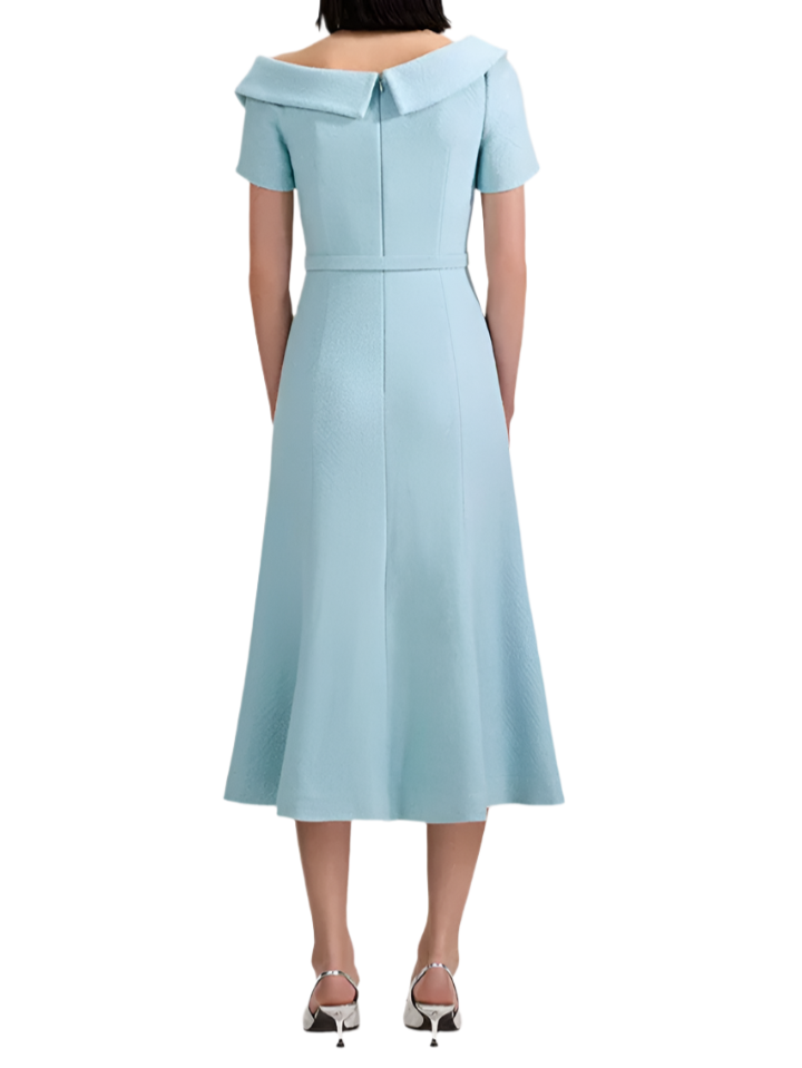 Tweed Elegant Belted Sky Blue Dress