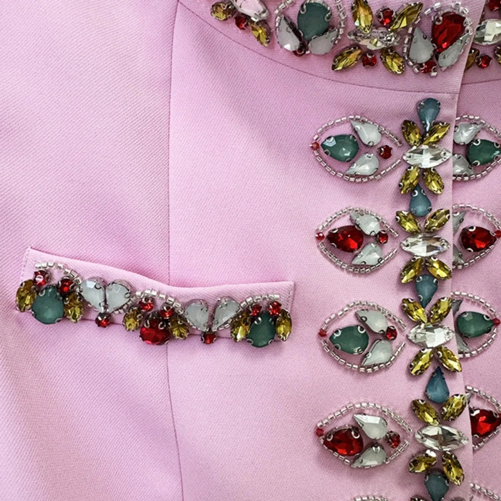 Pink Suit Outfit Two Piece Set With Crystal