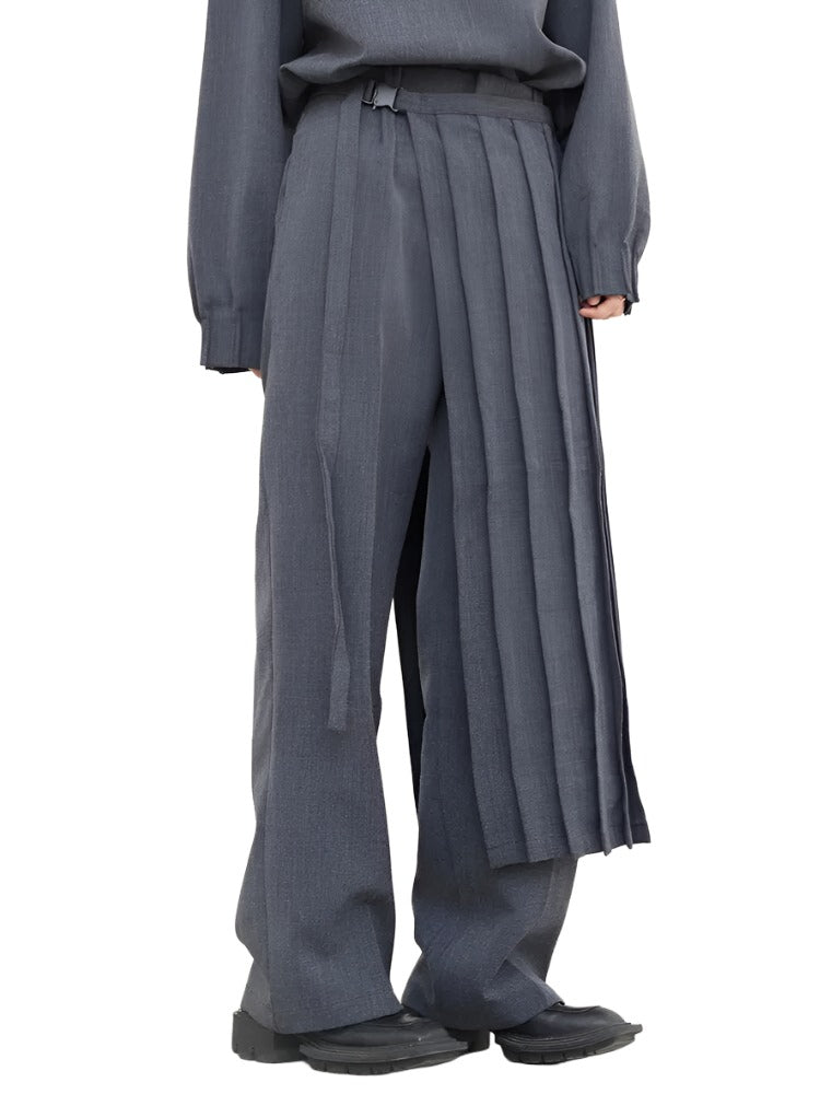Three Piece Suit Pleated Sweatshirt Wide Leg Pants Suit New Round Neck Long Sleeve