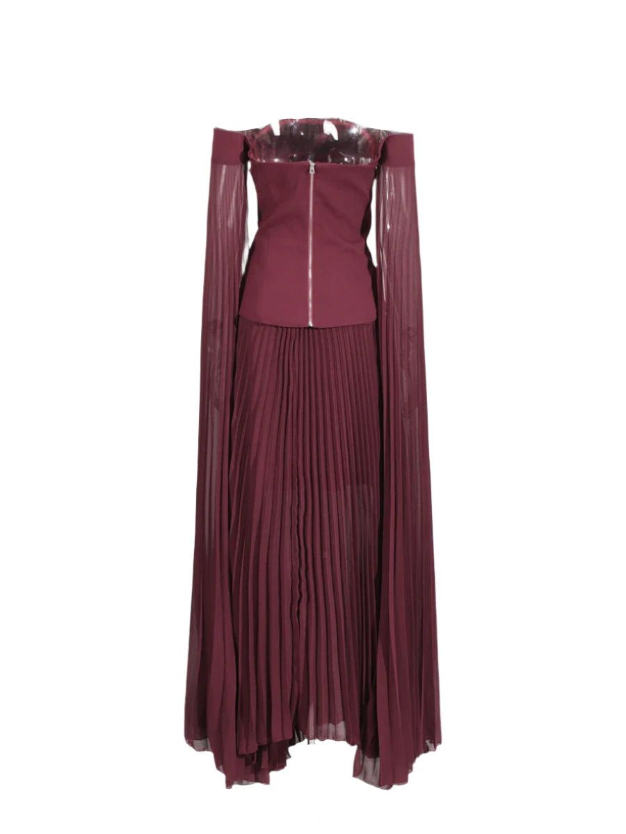 Evening Two Piece Outfit Set Pleated Sleeves And Skirt