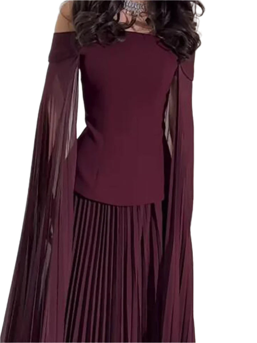 Evening Two Piece Outfit Set Pleated Sleeves And Skirt