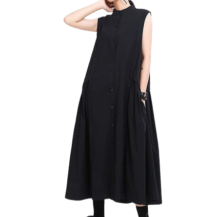 Side Pleated Long Dress loose