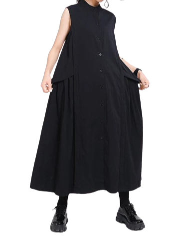 Side Pleated Long Dress loose