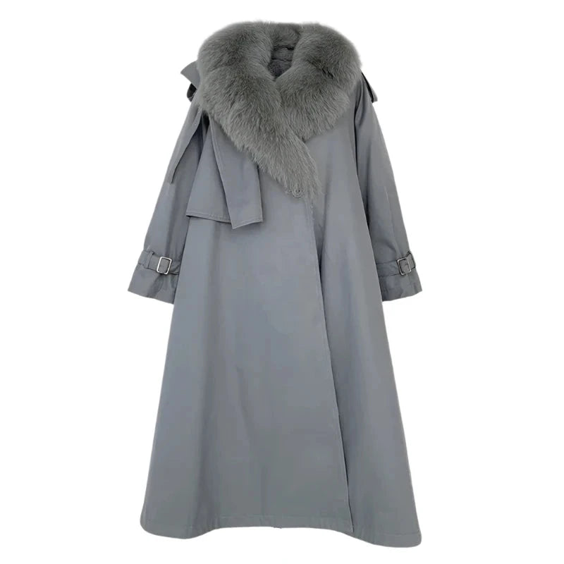 Real Fur Detachable Collar Trench Coat