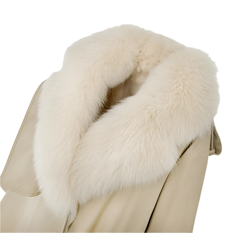 Real Fur Detachable Collar Trench Coat