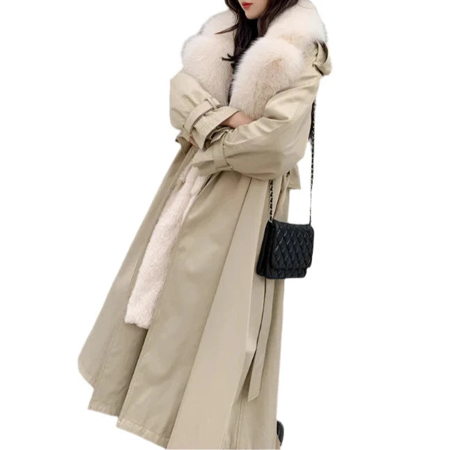 Real Fur Detachable Collar Trench Coat