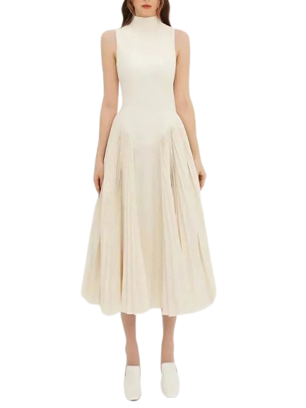 Elegant Sleeveless Midi Pleated Party Dress