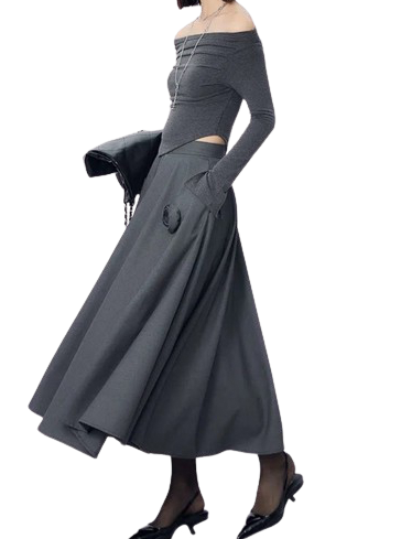 2 Pcs Set Knitted Top Waist 3D Flower Skirt Suit