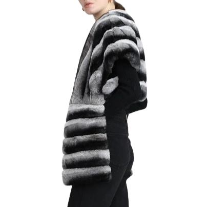 Winter Rex Rabbit Fur Vests Women's Chinchilla Print Lady Poncho Shawls