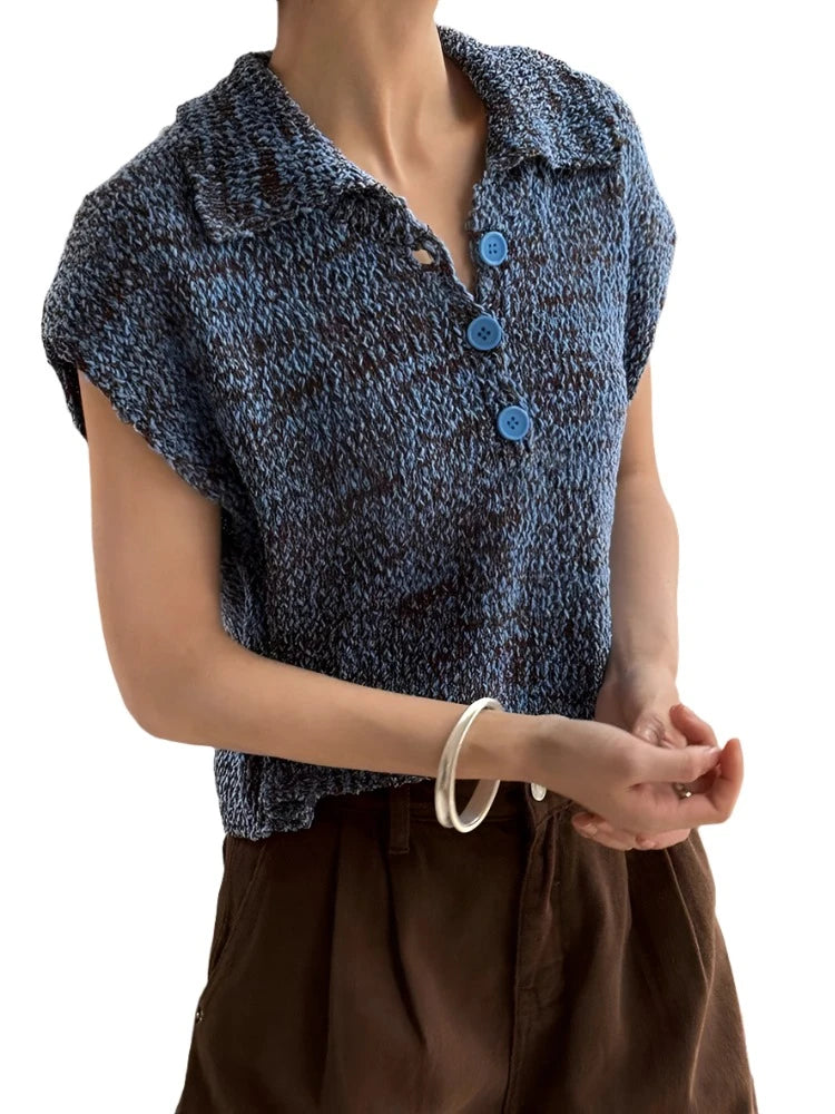 Two Available Colors Blue Beige Knitting Vest