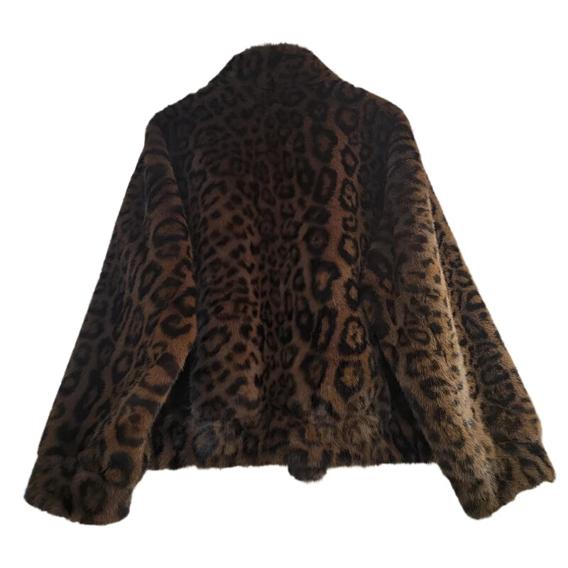 Leopard Faux Fur Loose PU Leather Buckle Jacket