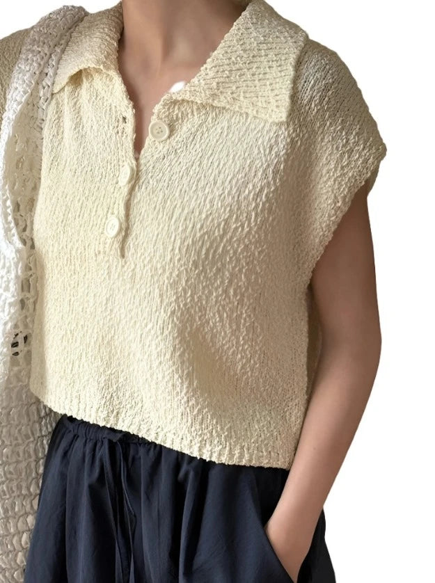 Two Available Colors Blue Beige Knitting Vest