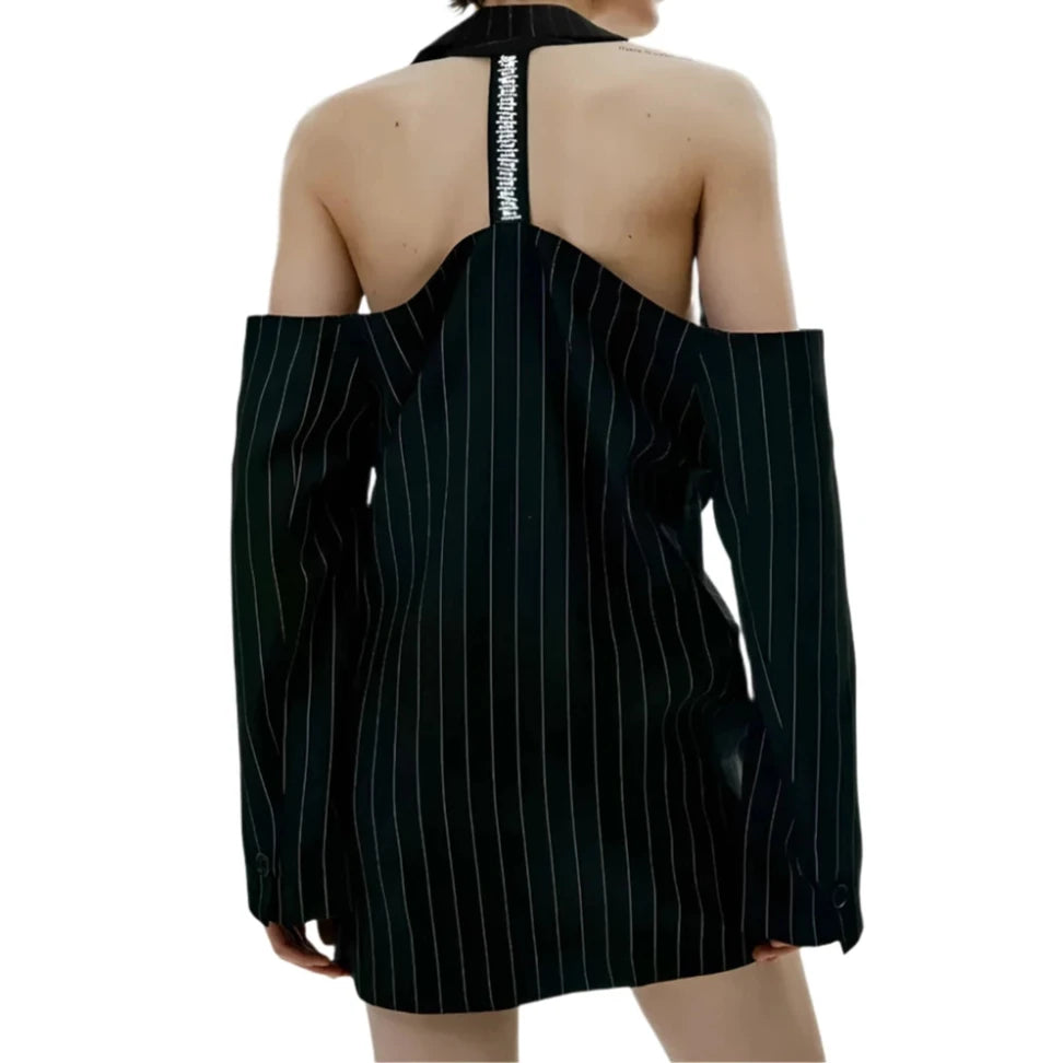 Off Shoulder Big Size Strip Blazer