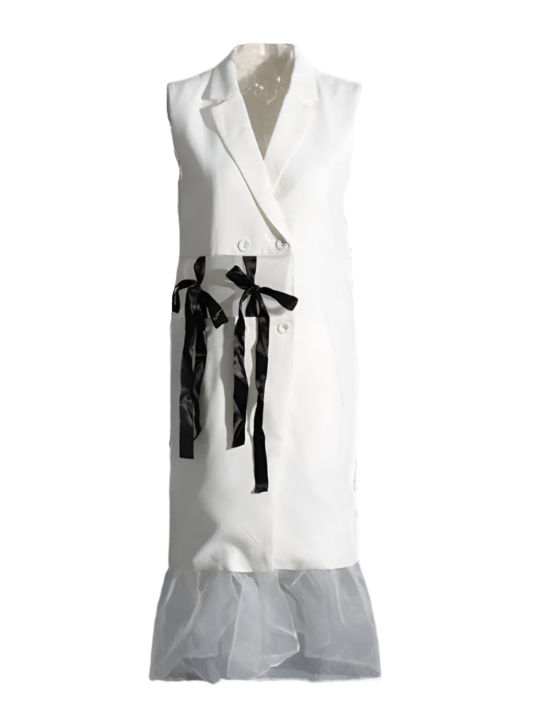 Mesh V Neck Dress With Ribbon