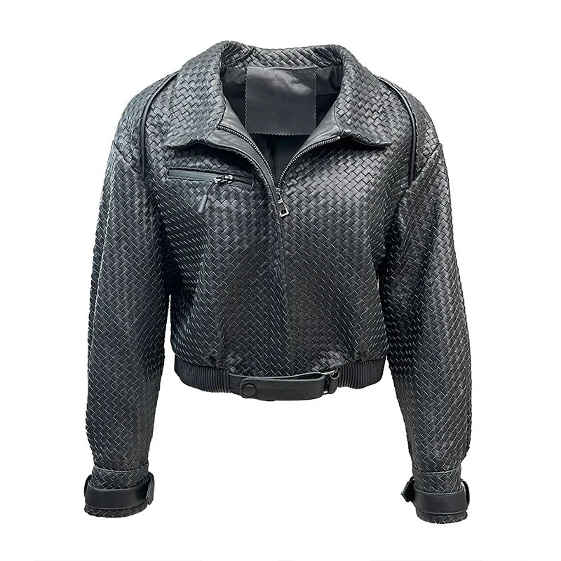 Intrecciato Real Sheepskin Leather Short Jacket