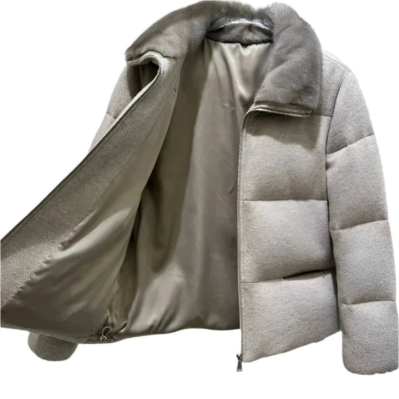 Goose Down Wool Coat With Real Mink Fur