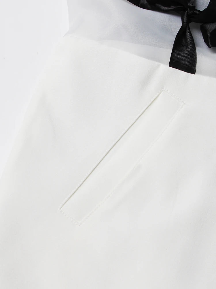 Mesh V Neck Dress With Ribbon