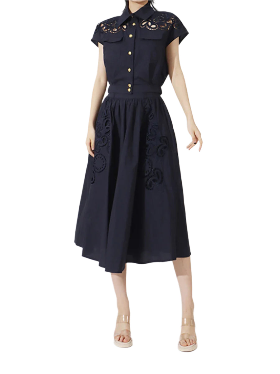 High Waist Midi Skirt And Short Sleeve Blouse Outfit Summer Set