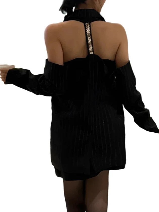 Off Shoulder Big Size Strip Blazer