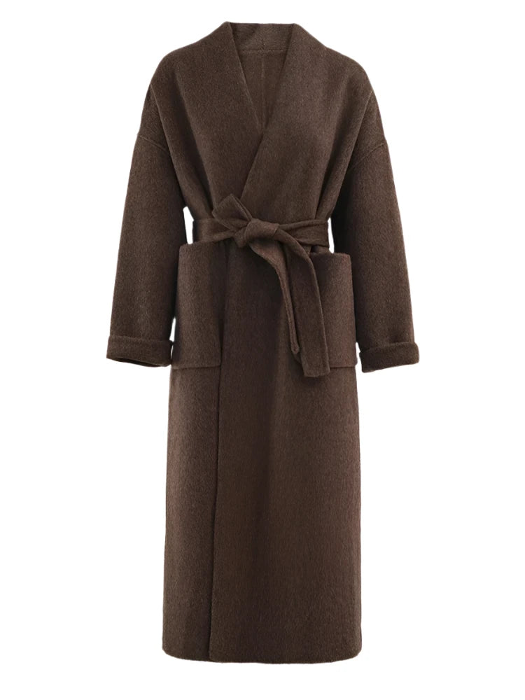 Available in Three Colors Woolen Belted Coat