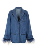 Blue Ostrich Feather Top and Pants Set