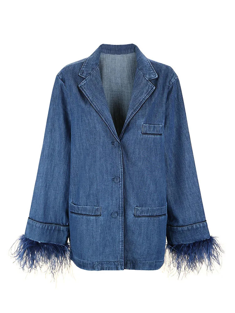 Blue Ostrich Feather Top and Pants Set