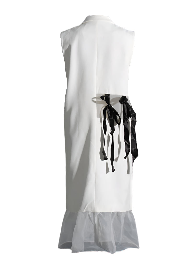 Mesh V Neck Dress With Ribbon