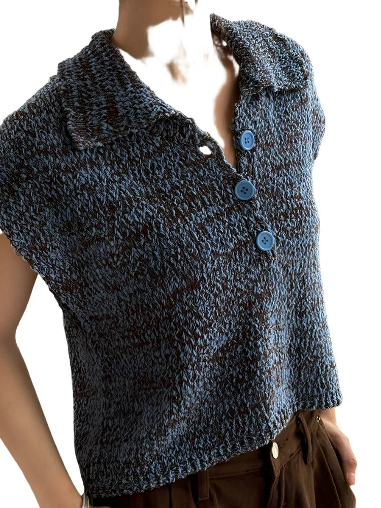 Two Available Colors Blue Beige Knitting Vest