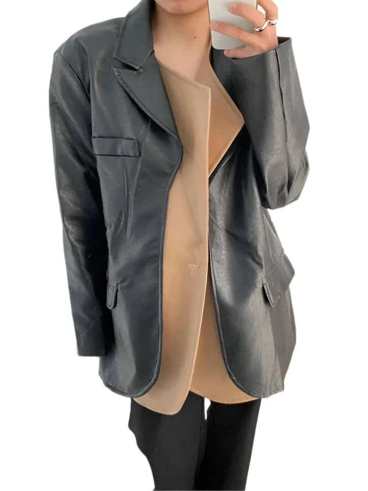 Pu Leather Over Size Timeless Blazer