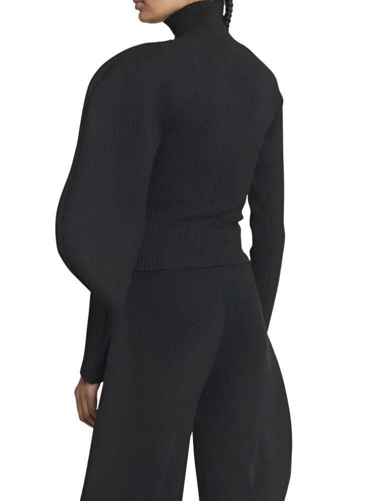 Solid Irregular Sweaters For Women Turtleneck Long Sleeve Patchwork Folds Temperament Sweater