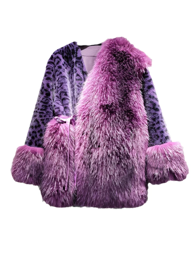 Purple Faux Fur Leopard Coat