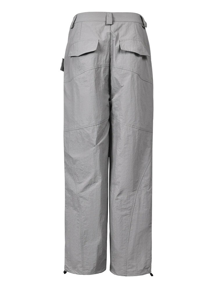 High Waist Light Gray Irregular Button Wide Leg Pants New Loose Fit Trousers