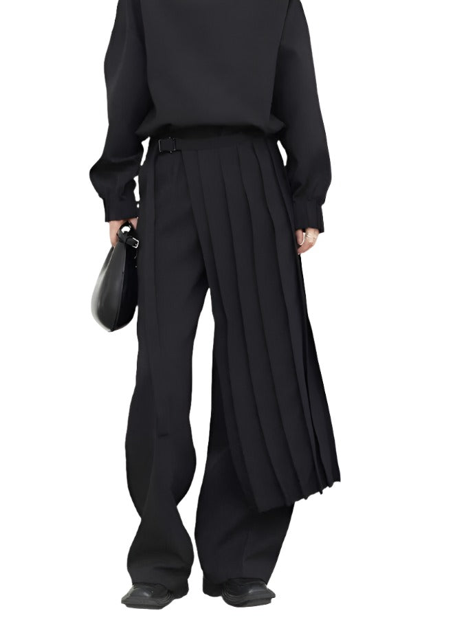 Three Piece Suit Pleated Sweatshirt Wide Leg Pants Suit New Round Neck Long Sleeve